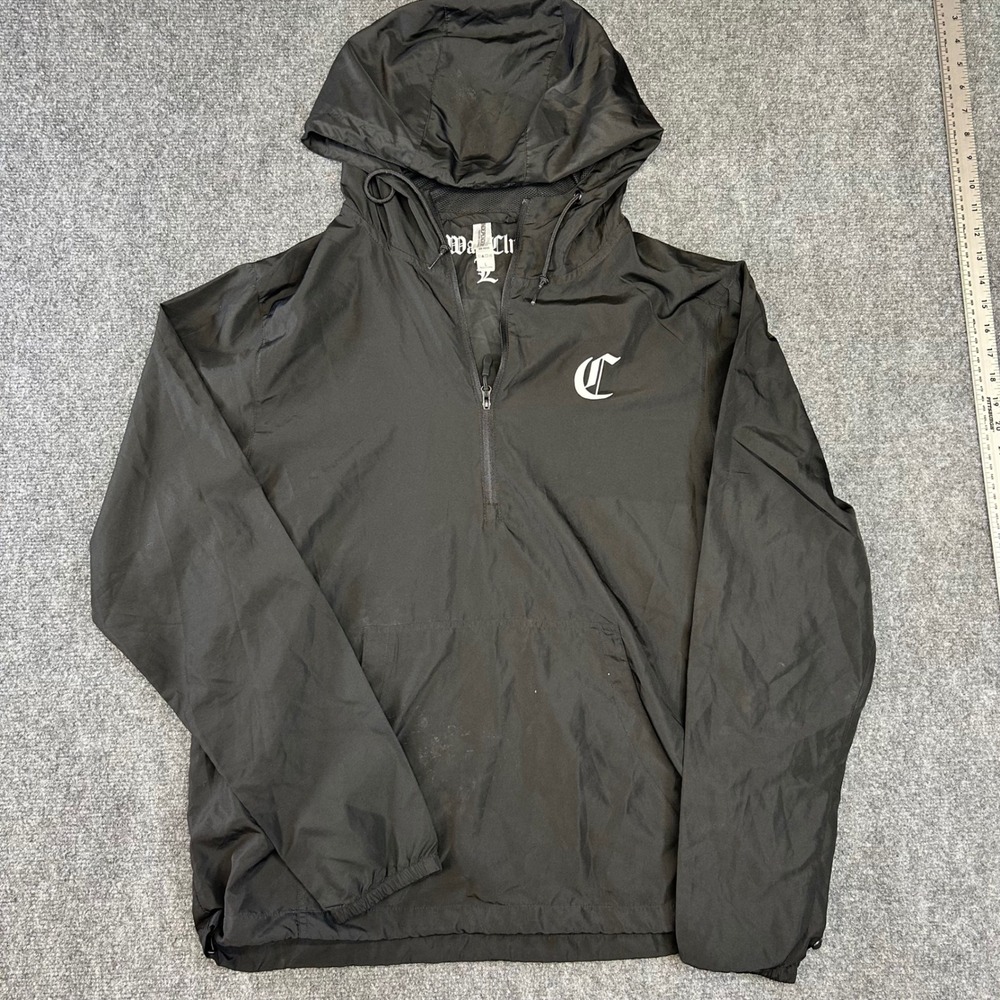 War Club Quarter Zip Windbreaker Jacket Black Mens Large Gothic Graphic Pullover